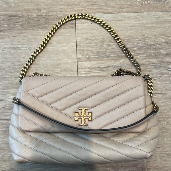 Tory Burch Small KIRA Chevron Shoulder Nappa Leather Bag Devon Sand $548 - Picture 4 of 13
